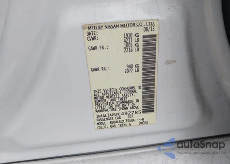 2015 Nissan Altima 2.5 S z USA, uszkodzony, nr VIN 1N4AL3AP1FC492785